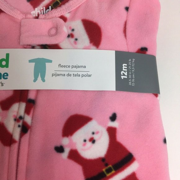 Carters Child of Mine 12 Month Fleece Footed Pajamas Pink Santa Sleeper X-Mas - Picture 4 of 12